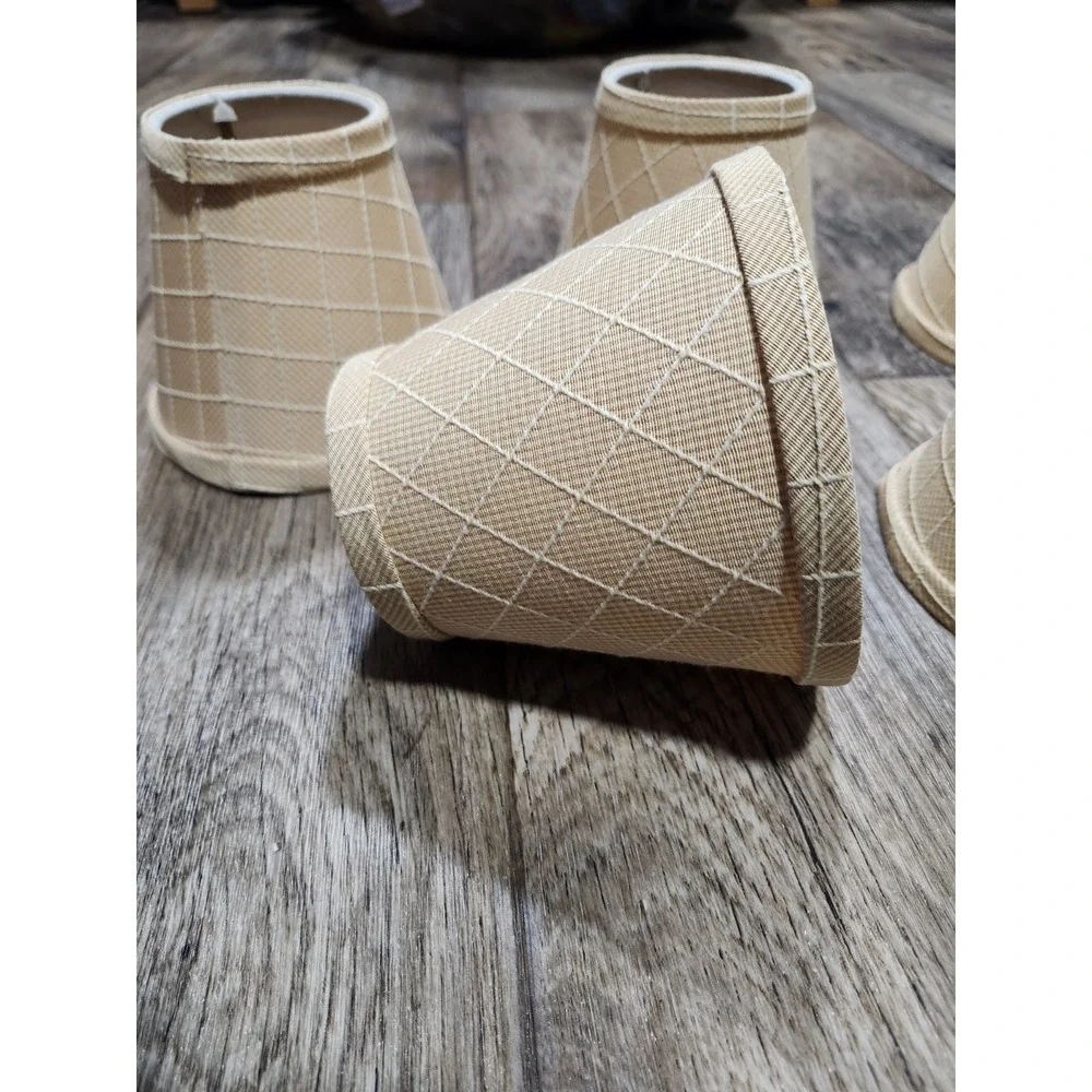 5 Vintage Mini Lamp Shades Beige Diamond Pattern Lot New Old Stock